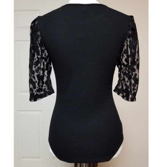 ๐๏ธโฌ๏ธ๐HOST PICK๐ Good Luck Gem Black Mesh Dot Sleeve Bodysuit - Picture 6 of 8